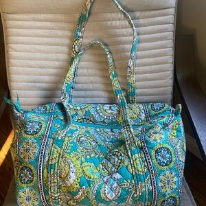 Vera Bradley Women's Quilted Travel Bag - Teal and Yellow Floral
